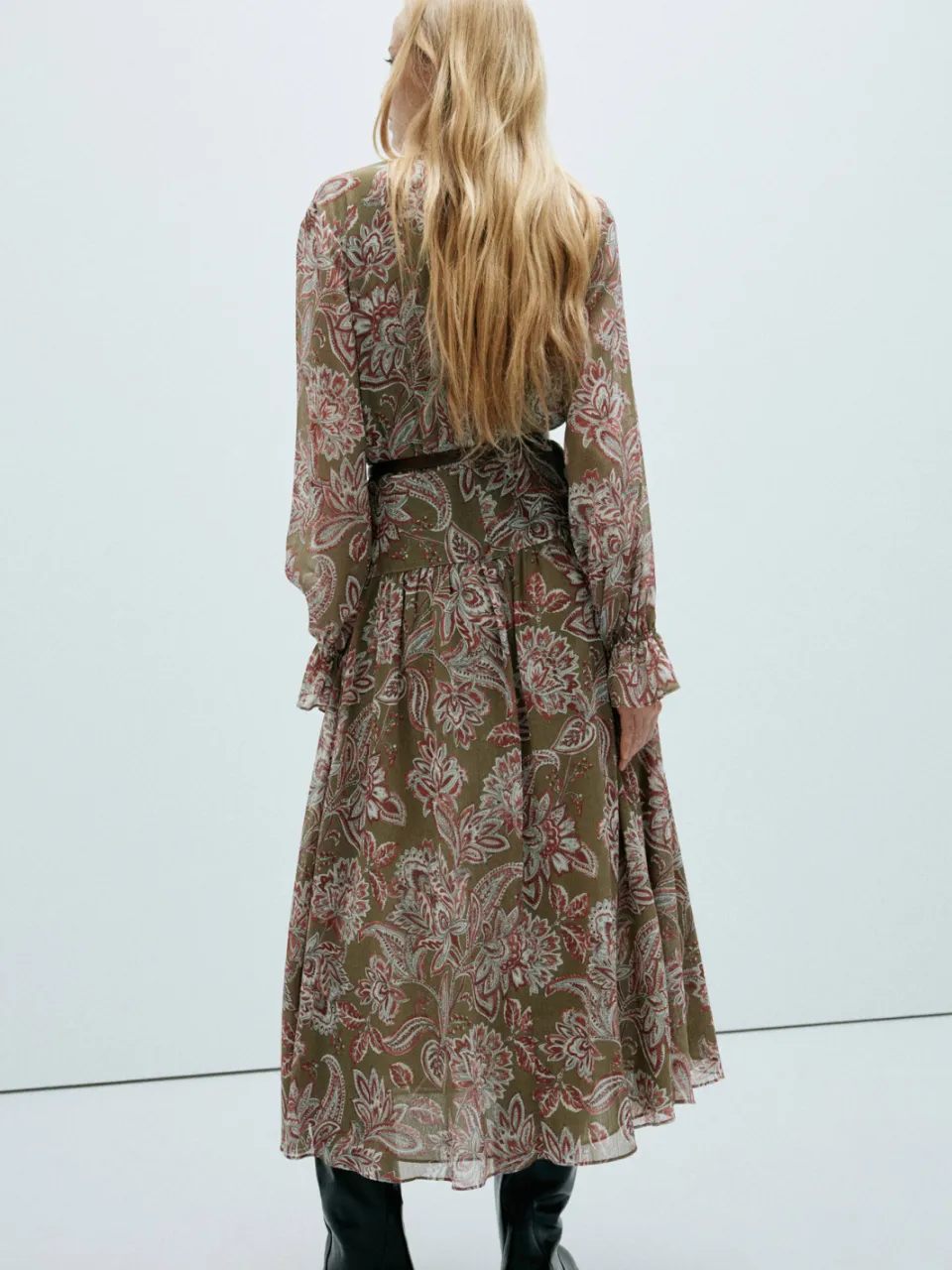 Mango midi jurk met paisley - groen, foto 4