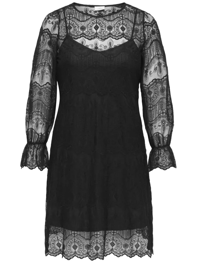 Only Carmakoma Plus Size kanten A-lijn mini jurk - zwart