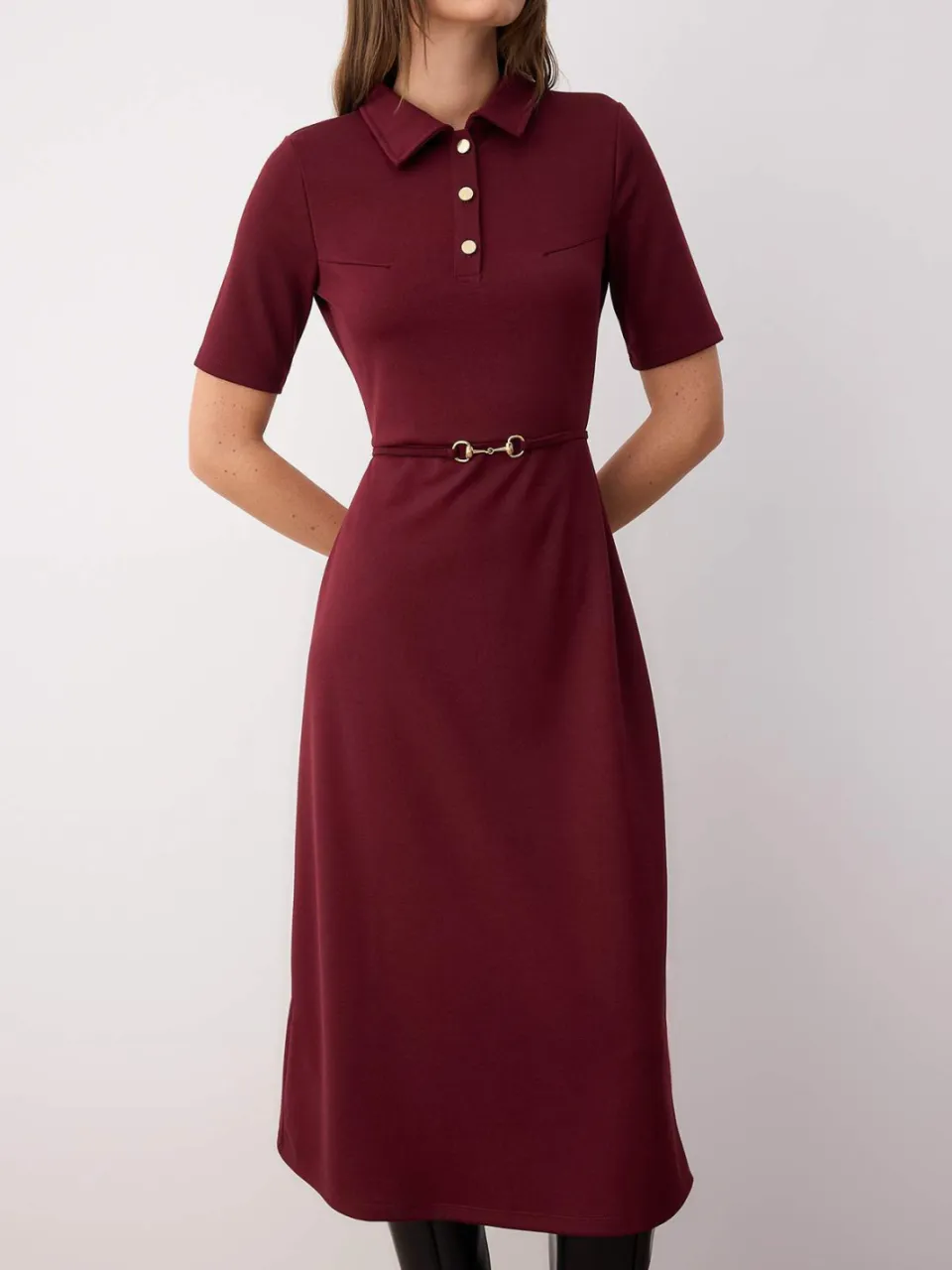 Trendyol TRENDYOLMİLLA Dames Bordeaux Effen Midi Kort Casual A-lijn Jurken, foto 2