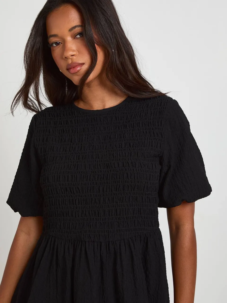 boohoo Dames Gestructureerde Mini-jurk Met Volumemouwen zwart, foto 4