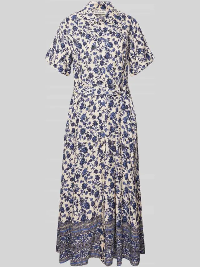 Lollys Laundry Overhemdjurk van viscose met strikceintuur model 'BlakeLL' marineblauw, foto 2