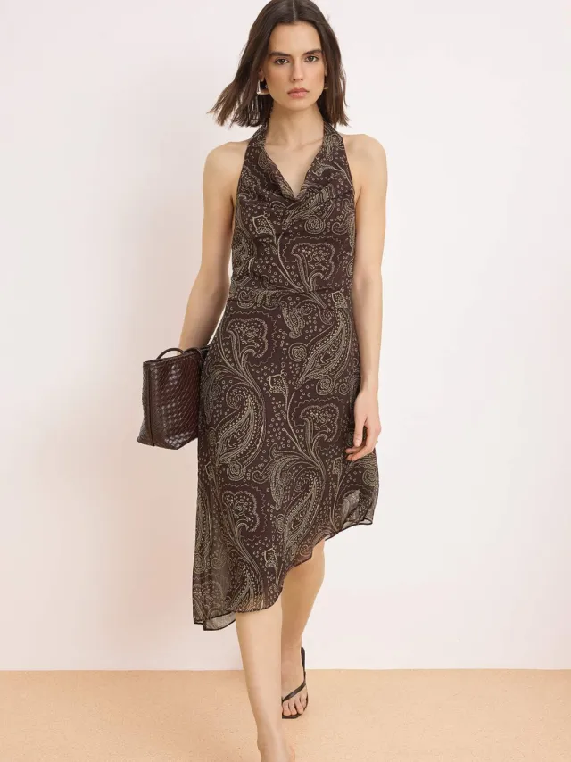 Turkishsouq Mouwloze midi-jurk met sjaalpatroon voor dames Bruin