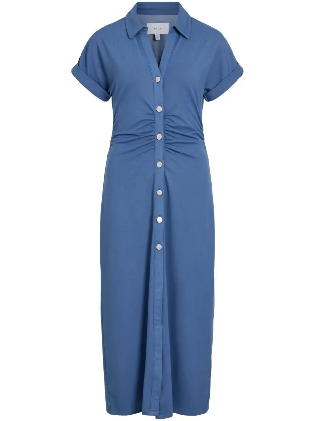 Vila maxi-jurk VICHANIA korte mouwen Medium Blue Denim