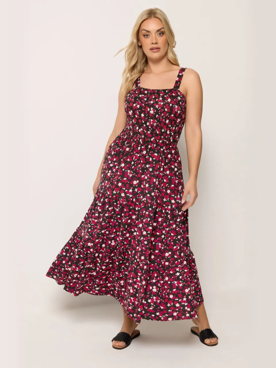 Yours Zwarte Jurk Met Bloemenprint En Smockwerk, foto 2