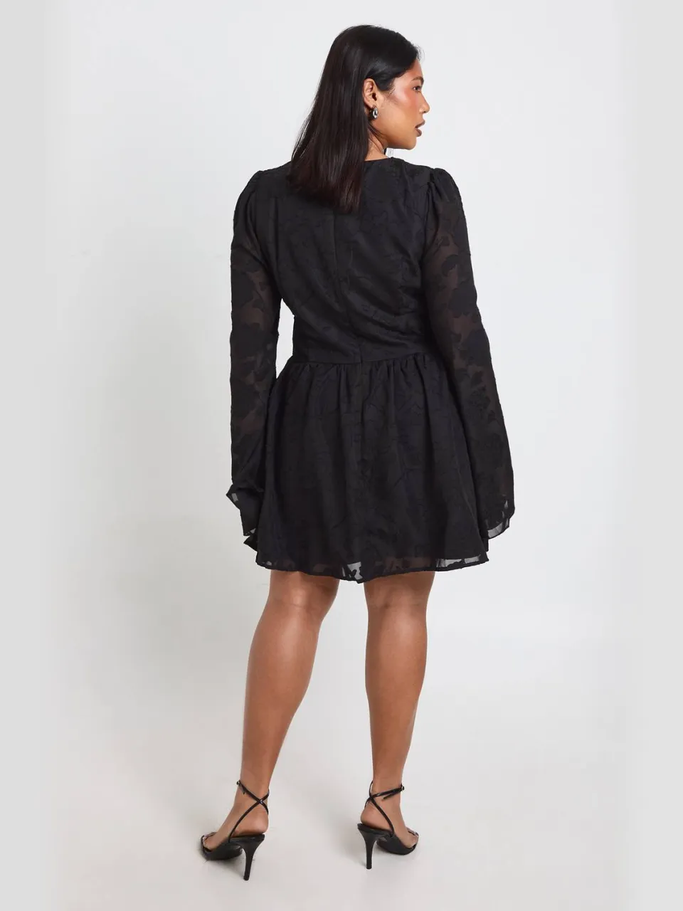boohoo Dames Plus Jacquard Korset Detail Skater zwart, foto 3