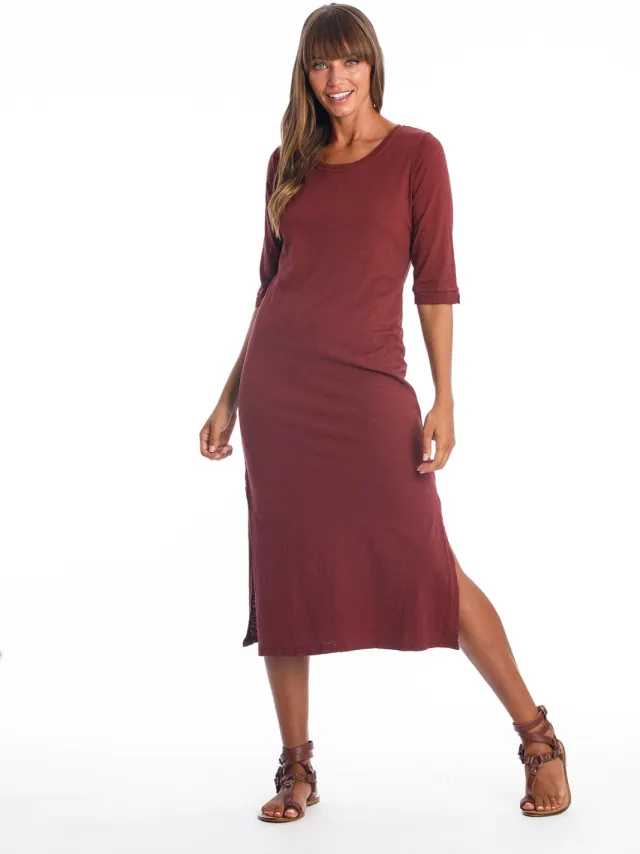 RAVENS VIEW IBIZA dames vegan Jurk Maxi Mia Donker Granaatrood Donkerrood