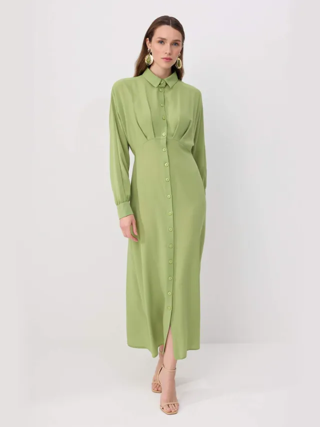 Trendyol Modest Dames Donkerblauw Effen Maxi Lang Casual Blousejurk Modest Jurken Groen