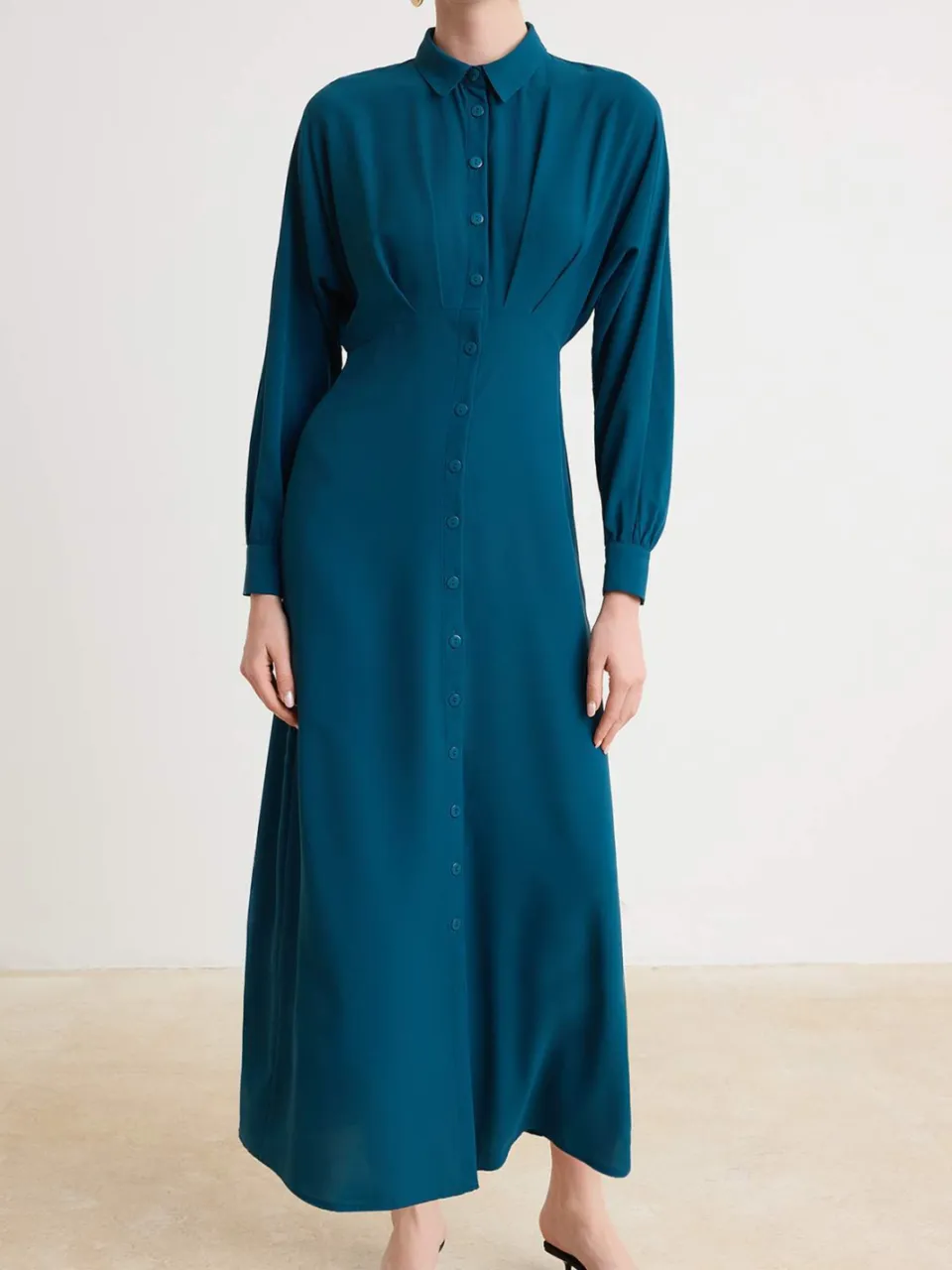 Trendyol Modest Dames Blauw Effen Maxi Lang Casual Blousejurk Modest Jurken, foto 2