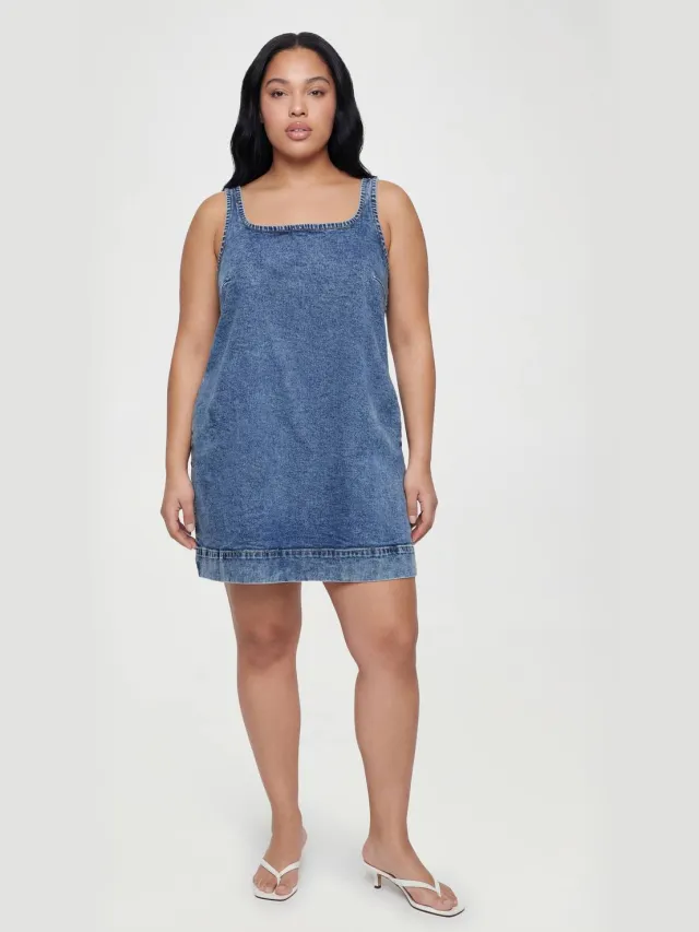boohoo Dames Plus A-lijn Vierkante Hals Mini Jurk Medium Gebleekt