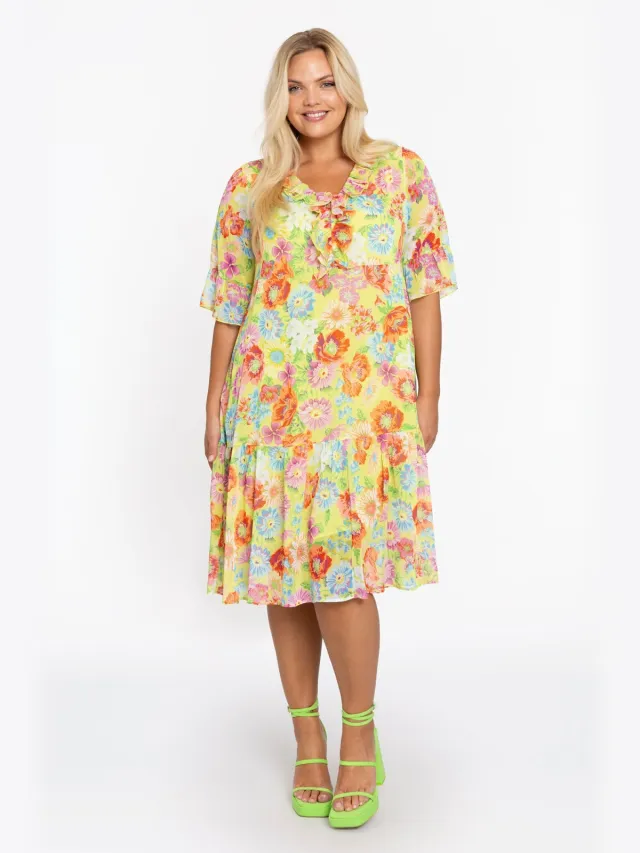 Yoek Jurk met ruches LIME | Groen