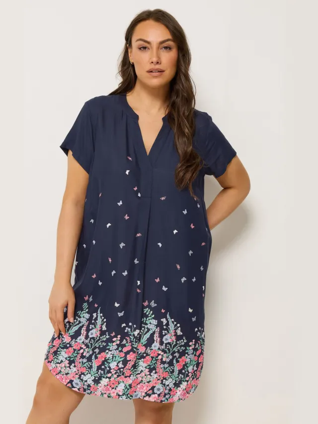 Yours Marineblauwe Tunicajurk Met Bloemenprint Blue