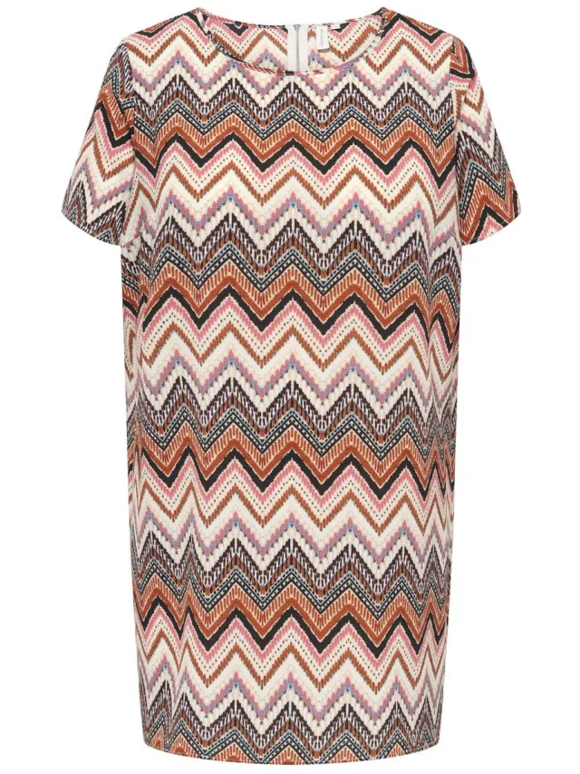 Only Carmakoma CARLUX S/S TUNIC DRESS WVN NOOS Dames Jurk Cloud Dancer AOP:ARABIAN ZIGZAG