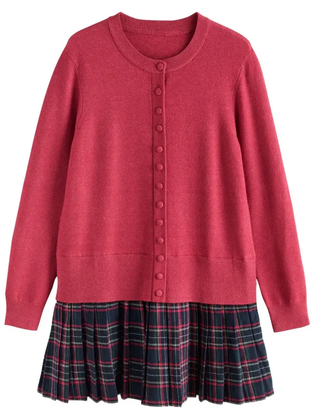 Next Dames - 2-in-1 mini-jurk en vest met lange mouwen - Rood Red