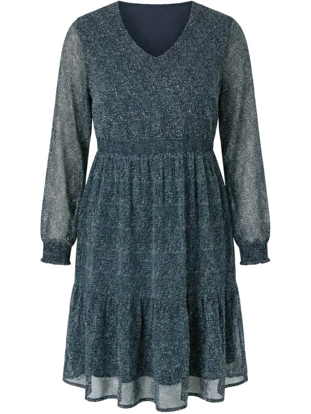 Studio Untold Dames - Midi-jurk A-lijn dubbellaags minimalistisch motief - Zwart - Maat 42+