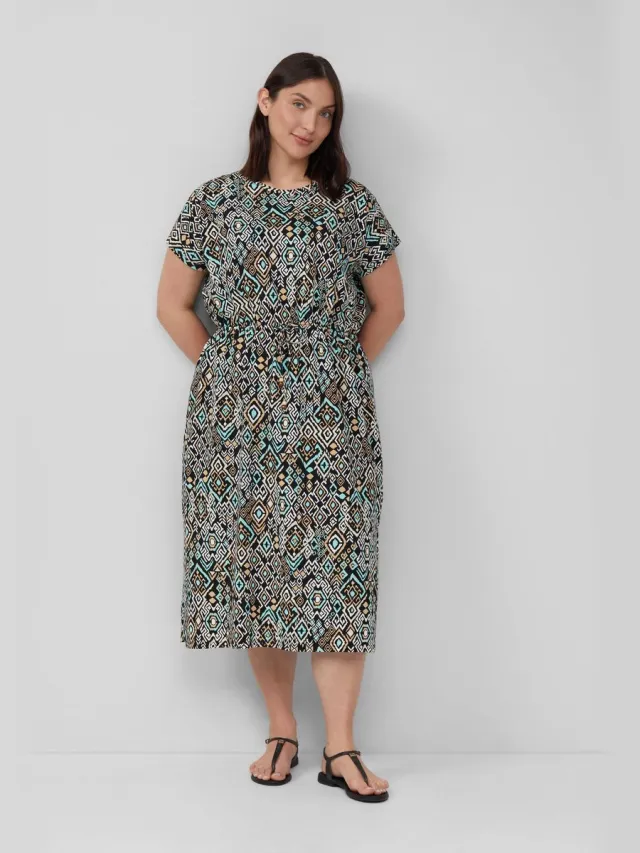 S.Oliver female - Stretchkatoenen midi-jurk met taillekoord zwart