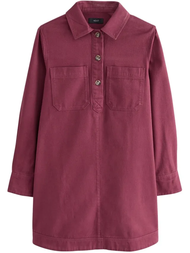 Next Dames - Mini-jurk van keperstof met lange mouwen - Rood Burgundy Red