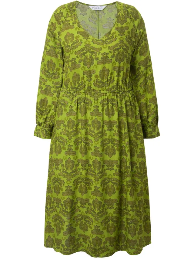 Studio Untold Dames - Midi-jurk A-lijn paisley elastische tailleband - Erwtengroen - Maat 42+