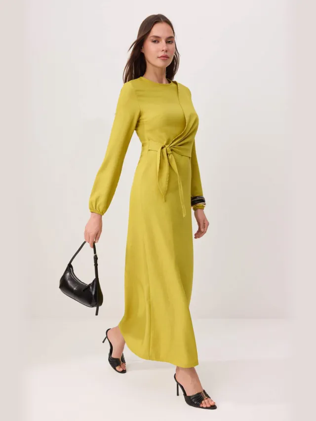 Trendyol Modest Dames Groen Effen Maxi Lang Casual Double-breasted Modest Jurken