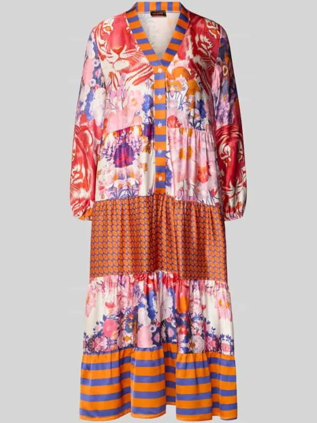 miss goodlife midi-jurk van viscose met V-hals model 'Wild Flower' rood, foto 2
