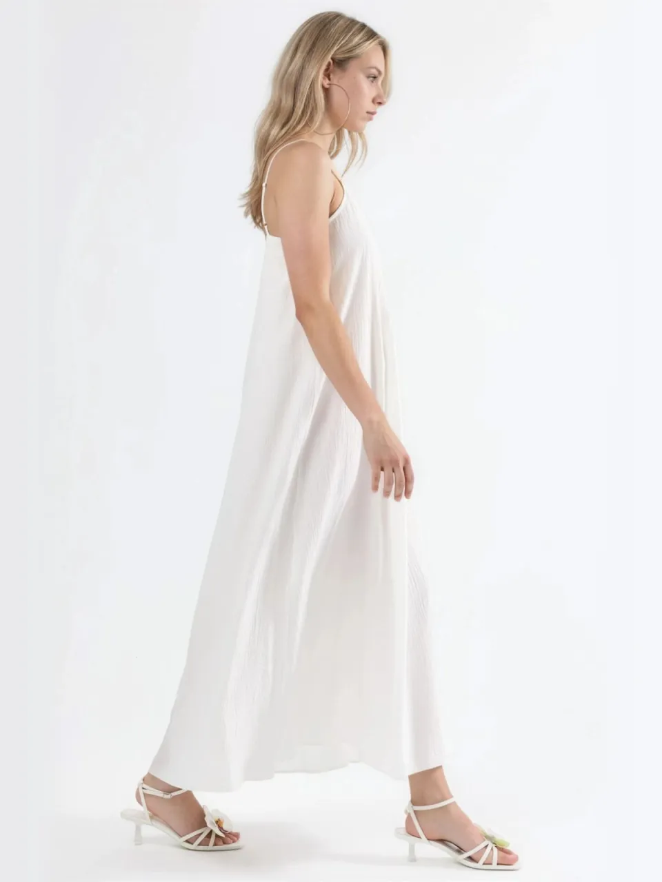 Busem V-hals Midi Slip Jurk wit, foto 2