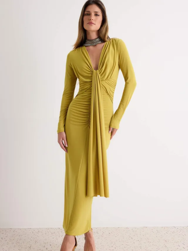 Trendyol TRENDYOLMİLLA Dames Groen Effen Maxi Lang Stijlvol/Avond Bodycon Jurken