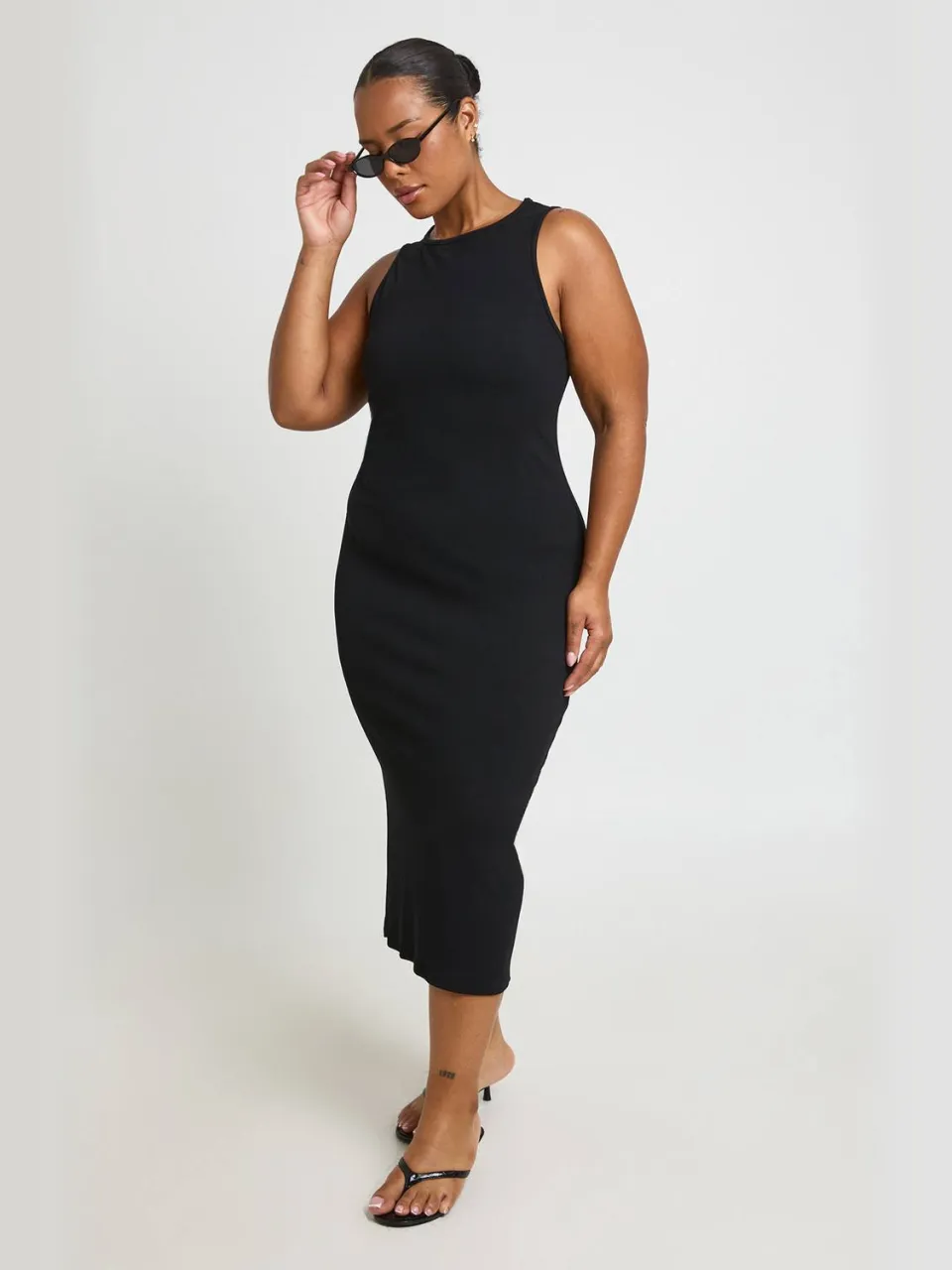 boohoo Dames Plus Basic Geribbelde Midi-jurk Met Racerneck zwart, foto 3