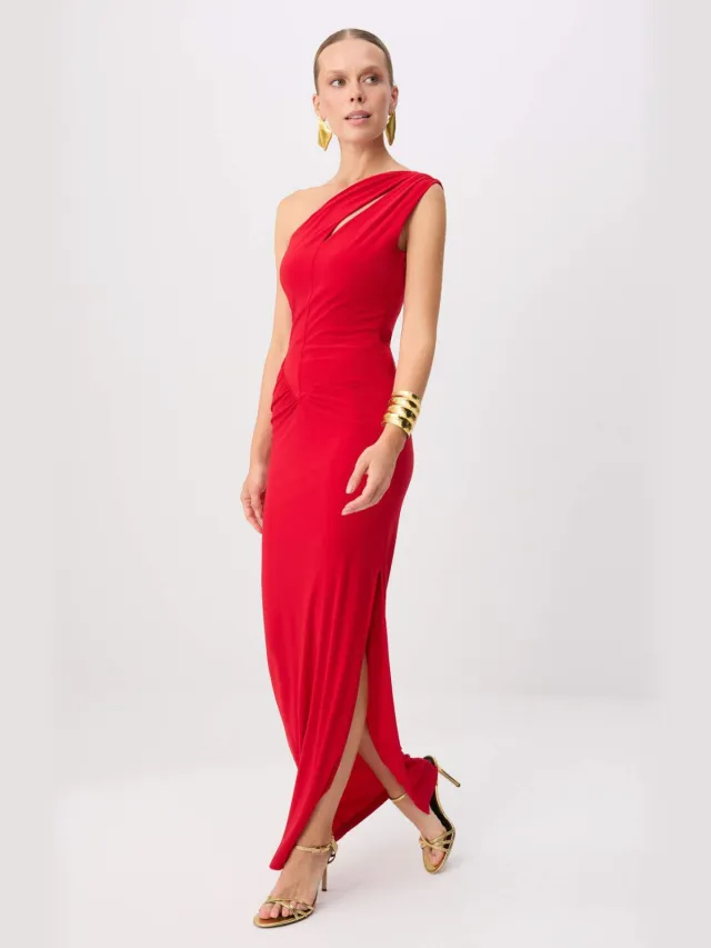 Trendyol TRENDYOLMİLLA Dames Rood Effen Maxi Mouwloos Recht Avond & Gala Jurk