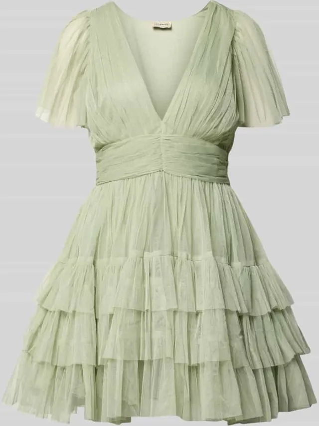 Lace & Beads Cocktailjurk met diepe V-hals lichtgroen, foto 2