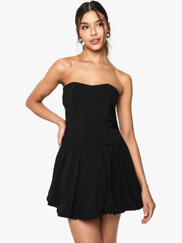boohoo Dames Petite Puffball Bandeau Mini Jurk Zwart