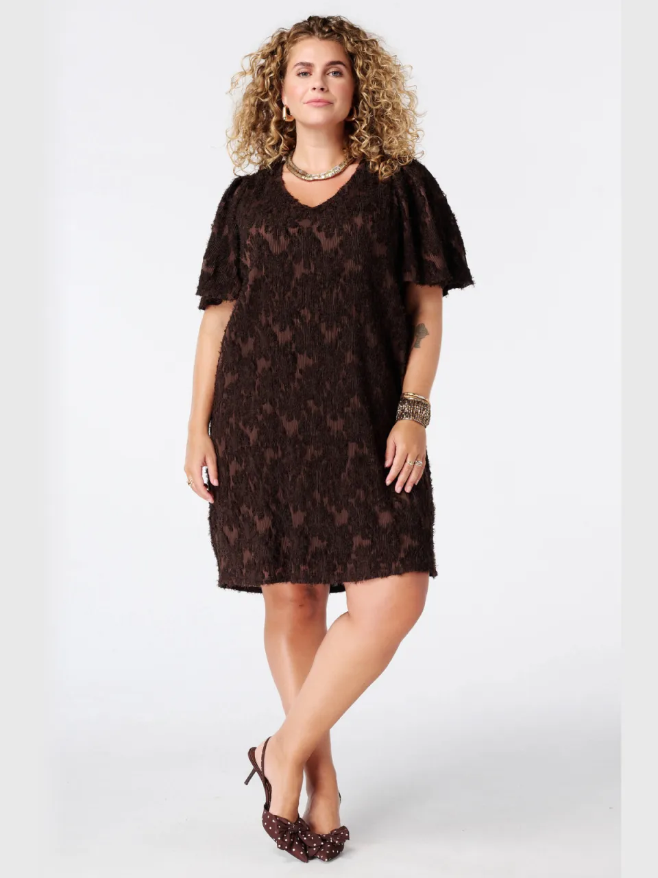 MS Mode A-lijn jurk Plus Size - bruin Donker bruin