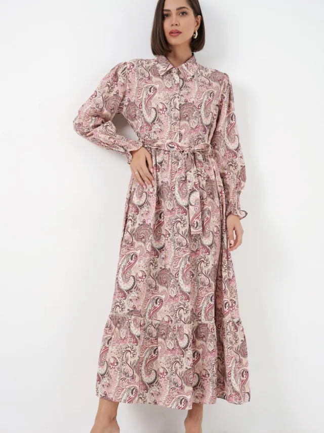Big Dart Paisley Riem Midi Hemdjurk Roze