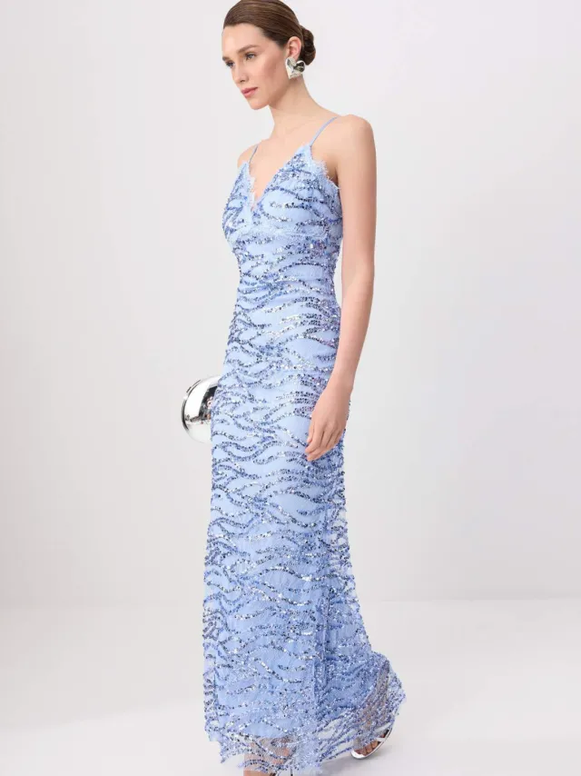 Trendyol TRENDYOLMİLLA Dames Blauw Effen Maxi Mouwloos A-lijn Avond & Gala Jurk