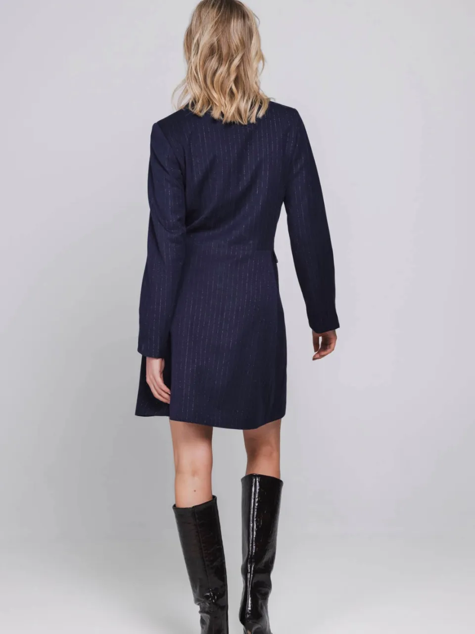 Accentil blazerjurk met krijtstreep - donkerblauw, foto 3