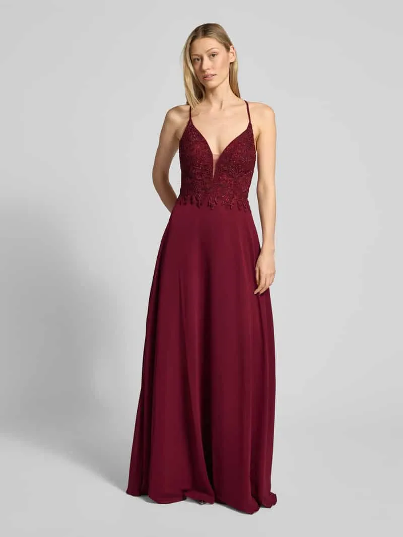 LUXUAR FASHION Avondjurk met florale siersteentjes Bordeaux