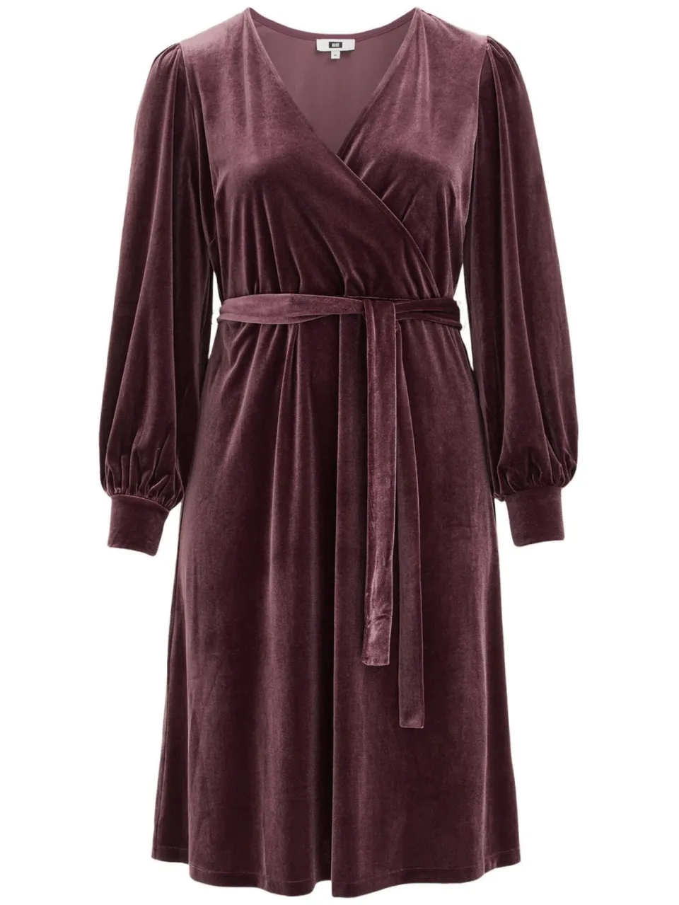 WE Fashion Plus Size fluwelen midi wikkeljurk - aubergine, foto 2