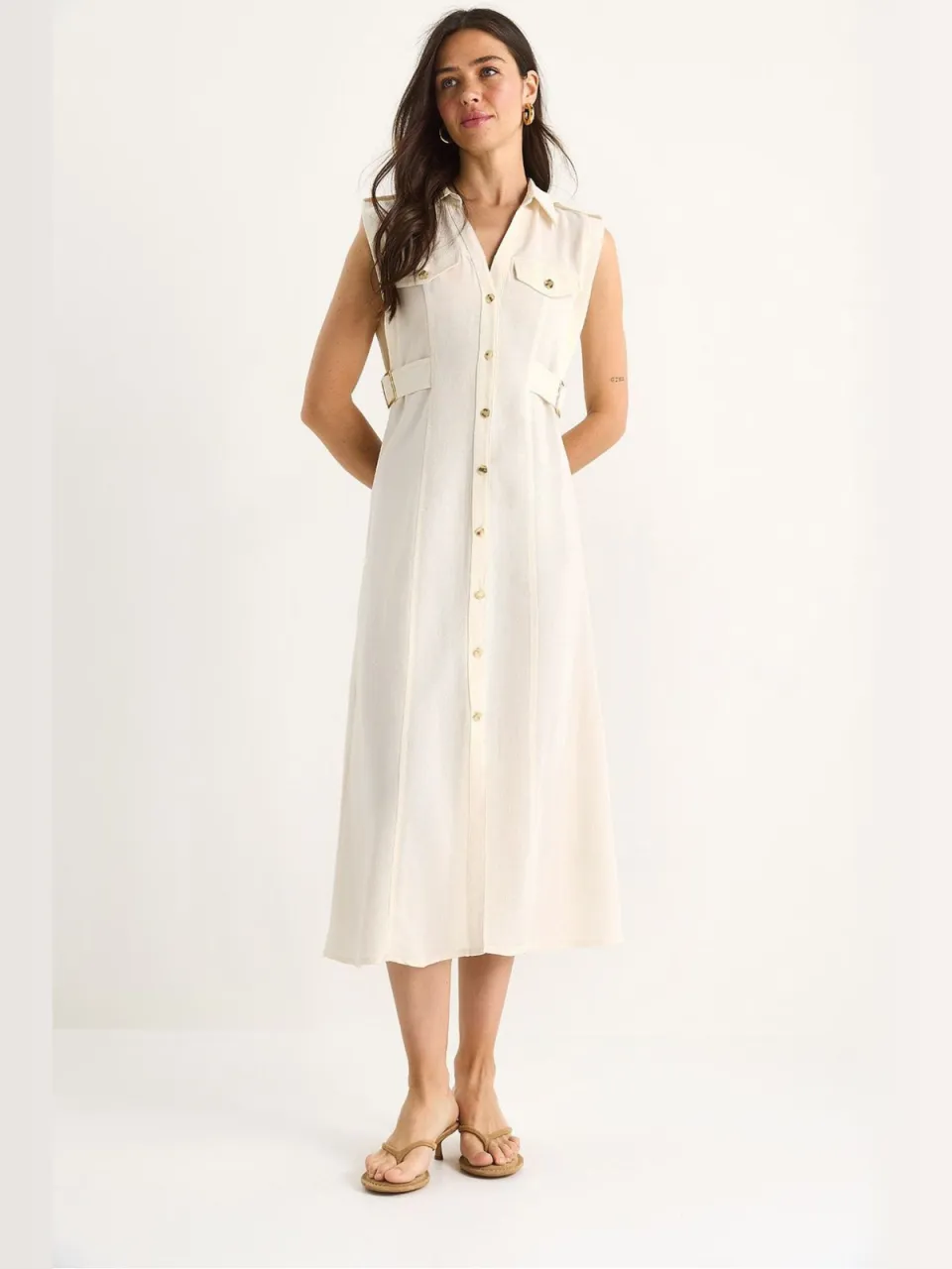 Bianco Lucci Gordel Gedetailleerde Midi Jurk beige, foto 2