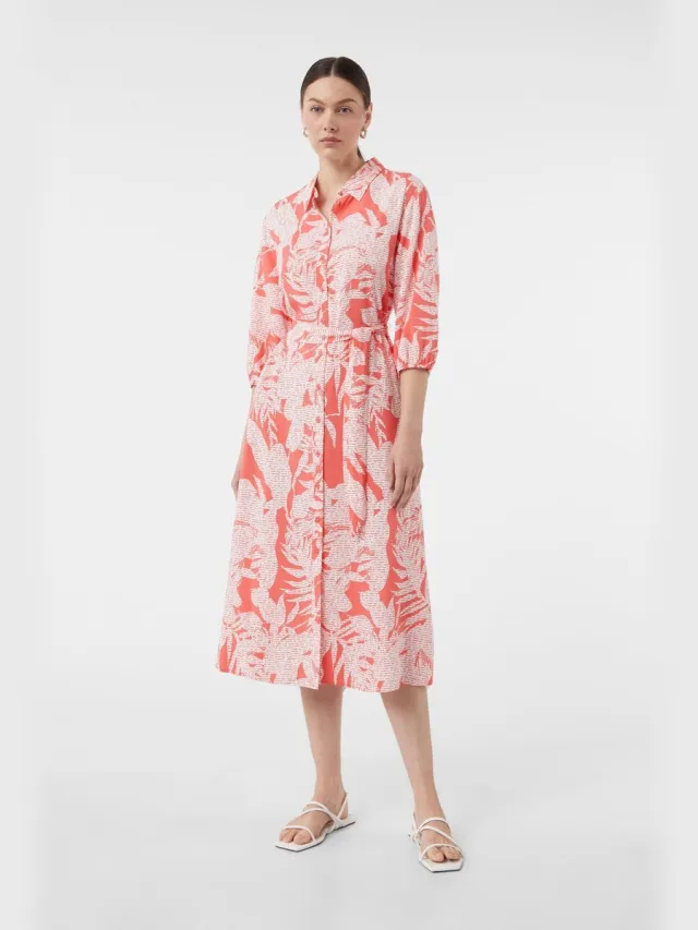 Comma female - Midi-jurk van viscose met all-overprint en 3/4-mouwen roze