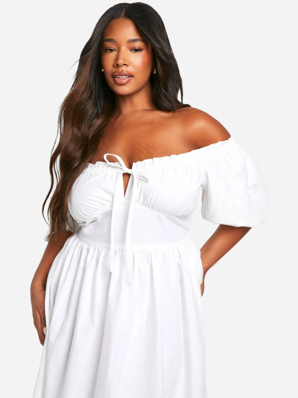 boohoo Dames Plus Puff Mouwen Midaxi Jurk wit, foto 4