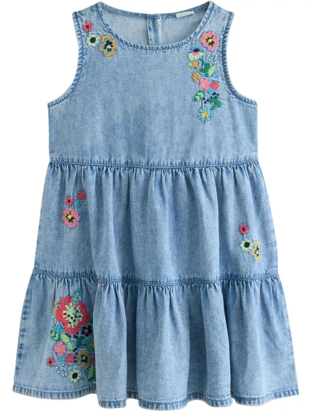 Next Meisjes - Denim laagjesjurk met borduursel - Blauw Blue