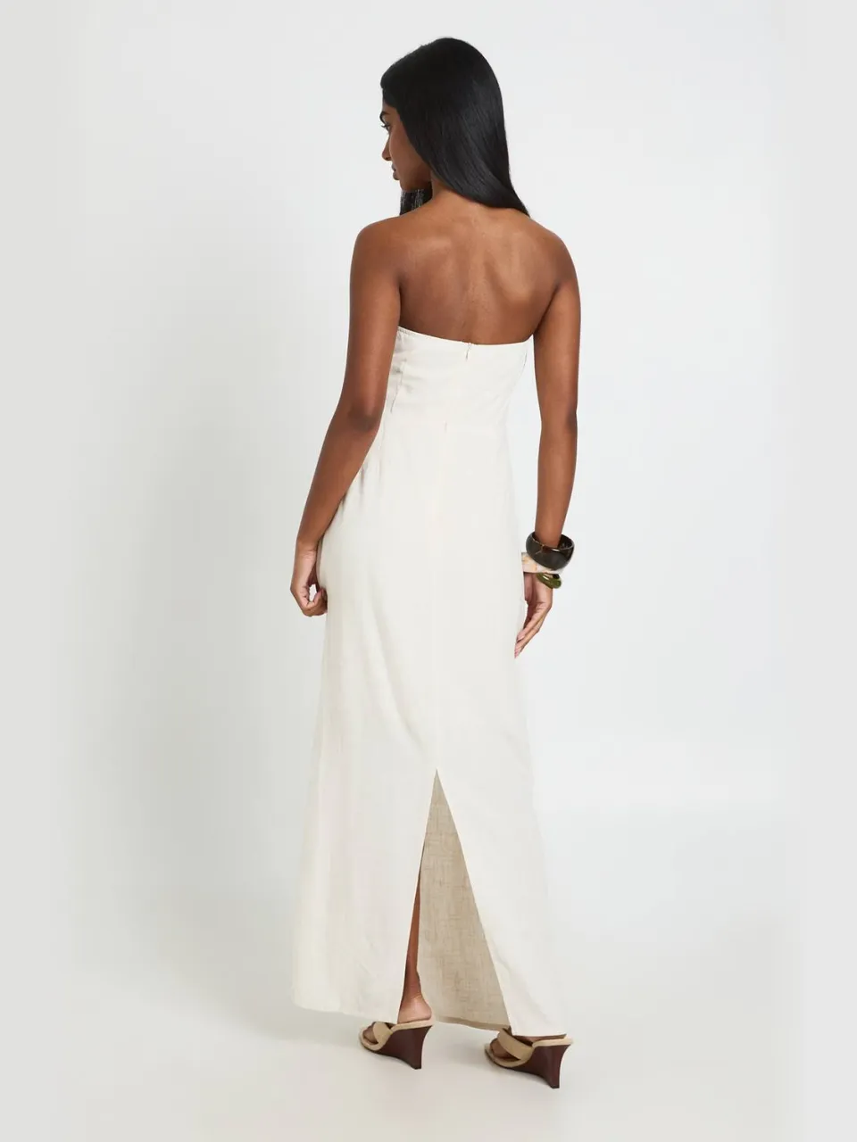 boohoo Dames 2-in-1 Linnen-look Bandeau Column Maxijurk steen, foto 2