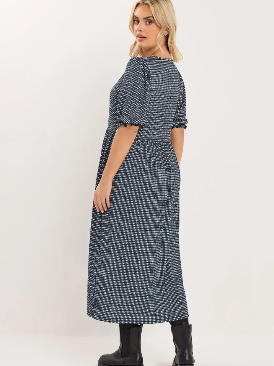 Yours Zwarte Midaxi Jurk Met Gingham Strik Aan De Voorkant, foto 3