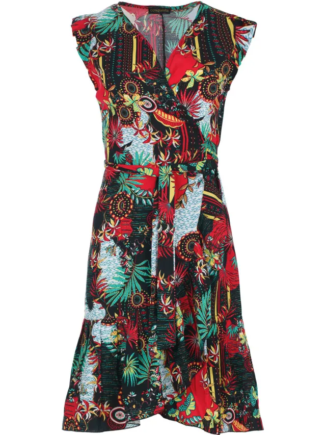 Conquista Tropische tapisserie jurk van viscose Rood