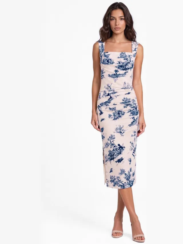 Hiccup Midi-jurk met patroon en vierkante hals Blauw