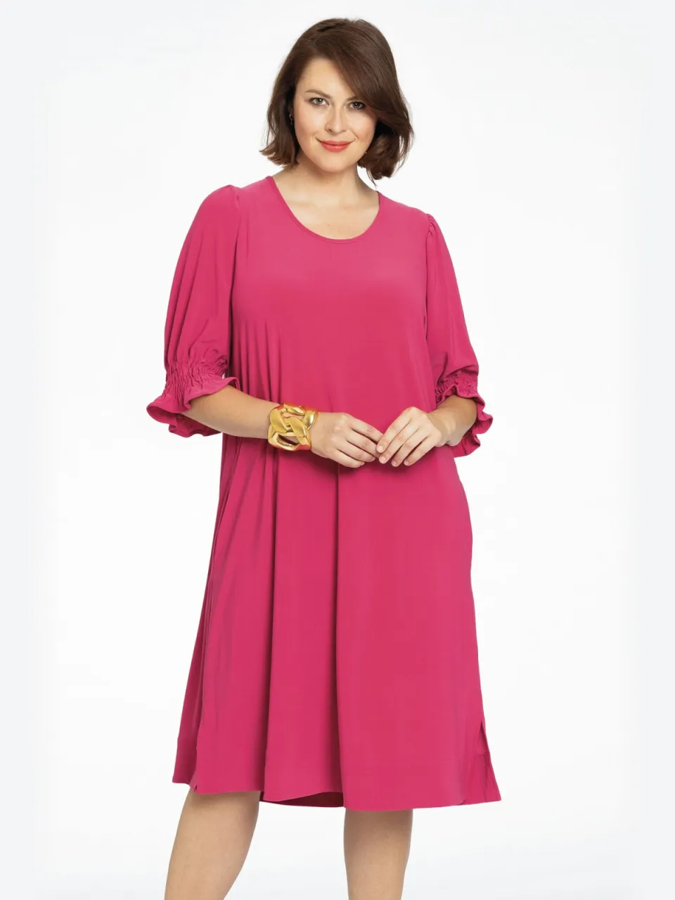 Yoek Jurk met pofmouwen | Roze, foto 2