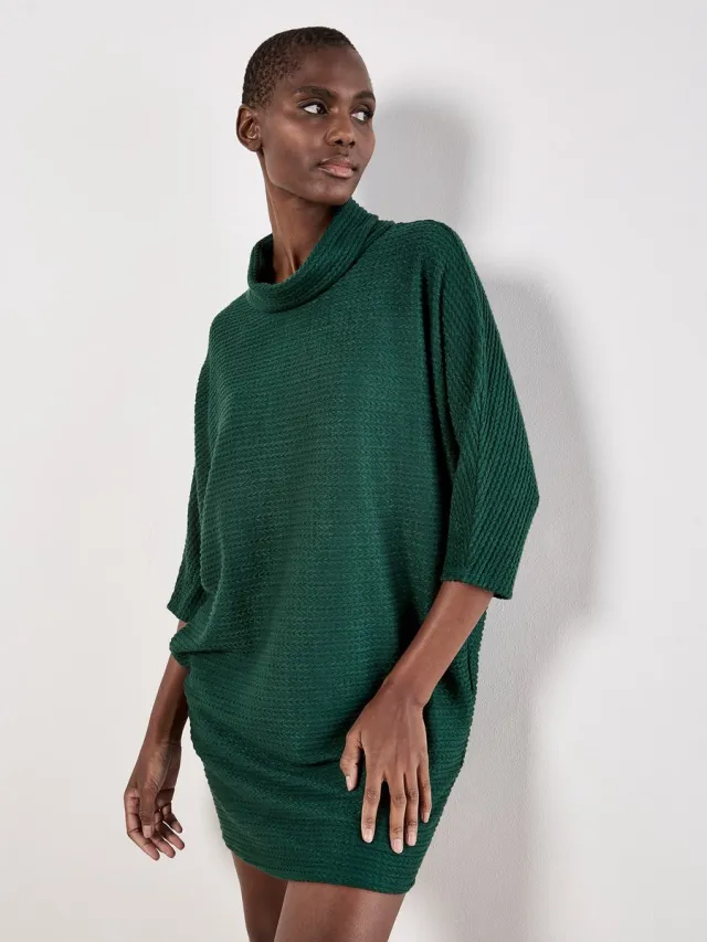 Apricot Mini-jurk met cocoon-snit en kabelpatroon Groen