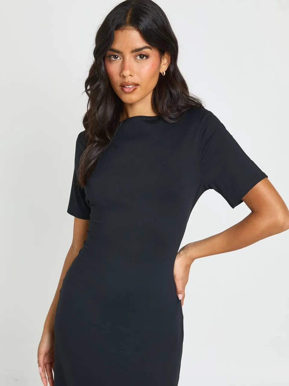 boohoo Dames Basic Superzachte Korte Mouw Maxi Jurk zwart, foto 4