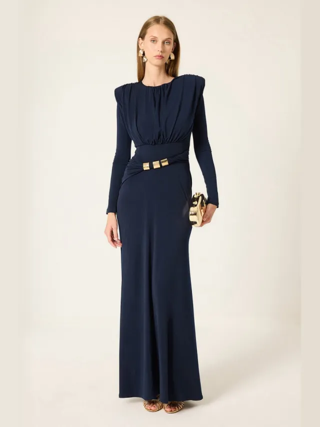 TOUCHÉ PRIVÉ Maxi-jurk met gouden accessoires - Marineblauw - Dames