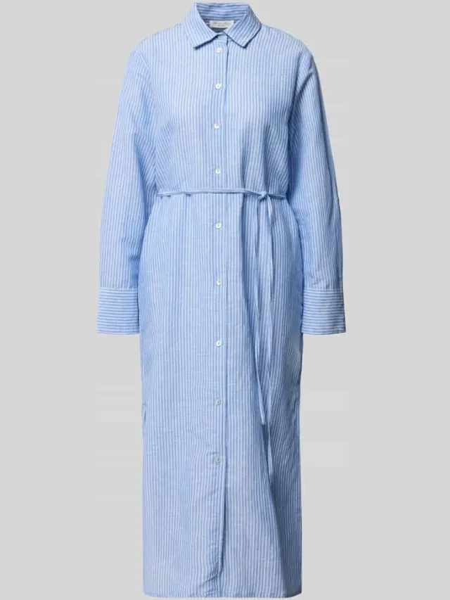 Christian Berg Woman midi-jurk van puur linnen in langärmelig design blauw, foto 2