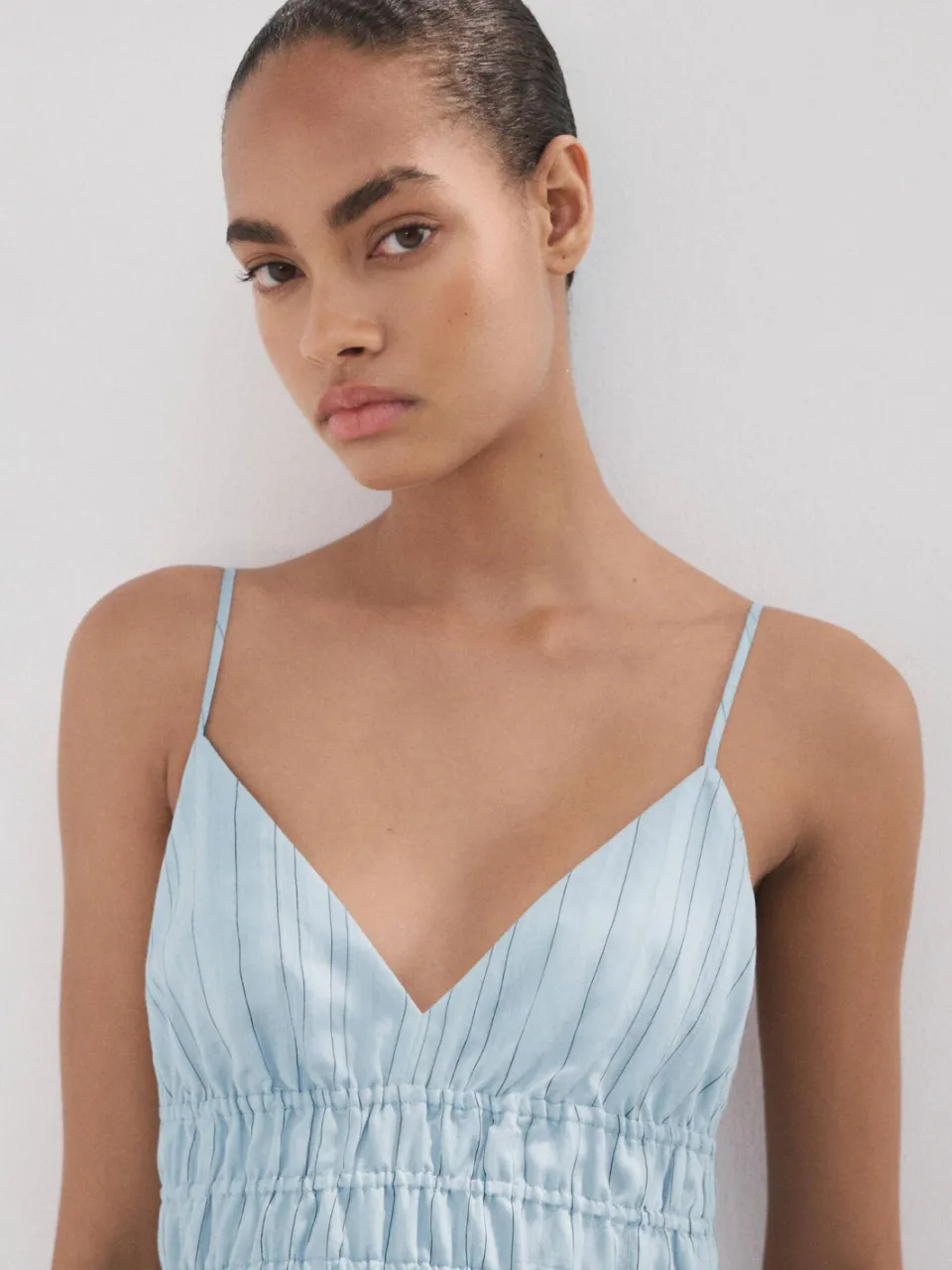Mango midi zomerjurk met krijtstreep - lichtblauw, foto 5