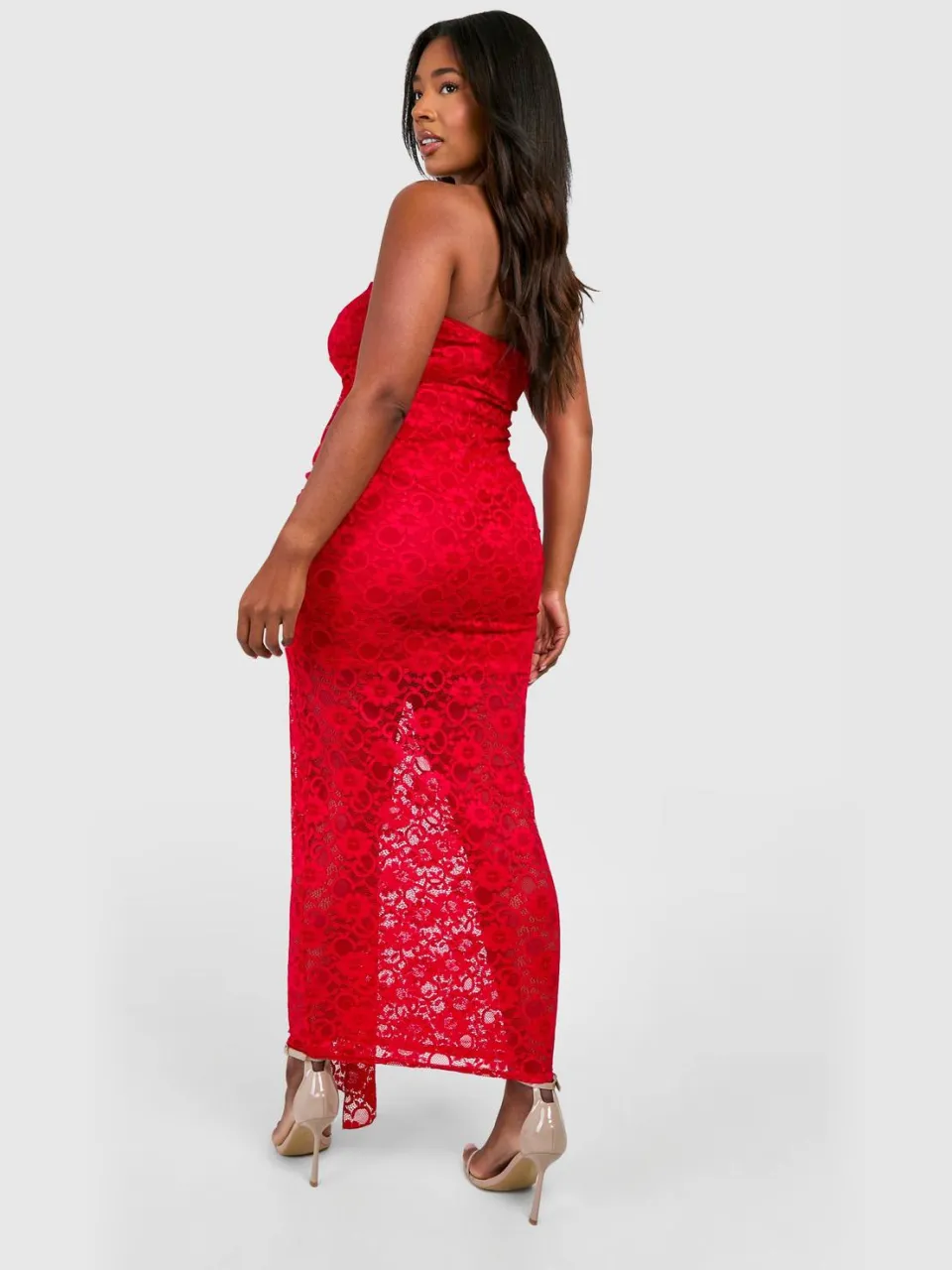 boohoo Dames Plus Strapless Lace Bodycon Jurk donkerrood, foto 2